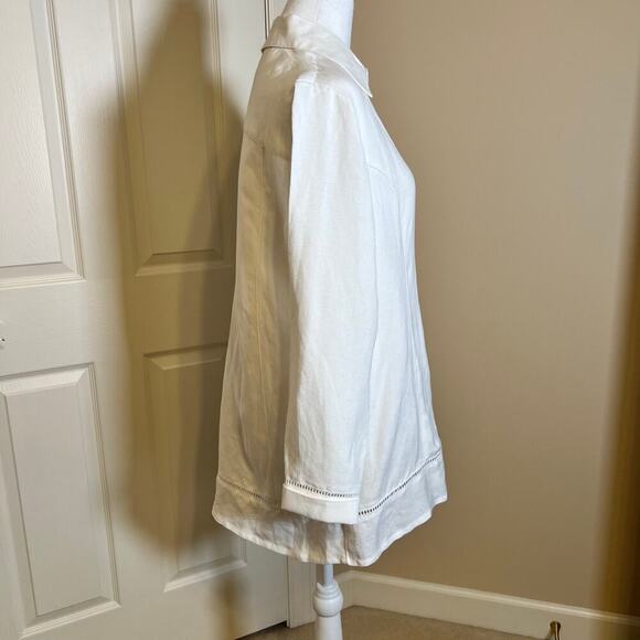 Soft Surroundings White Linen Blend Tunic Shirt Pearl Buttons Lace Hems Size M - Picture 5 of 11